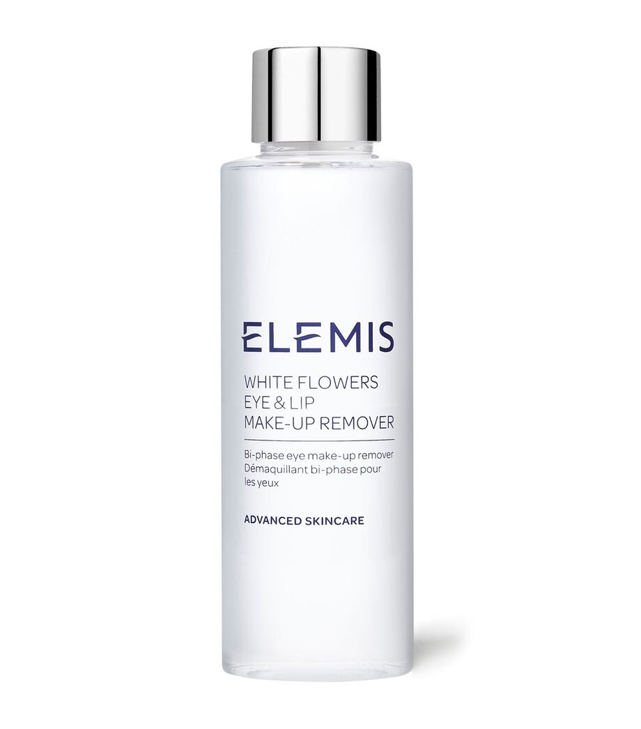 Elemis eye and lip makeup remover bottle on a white background