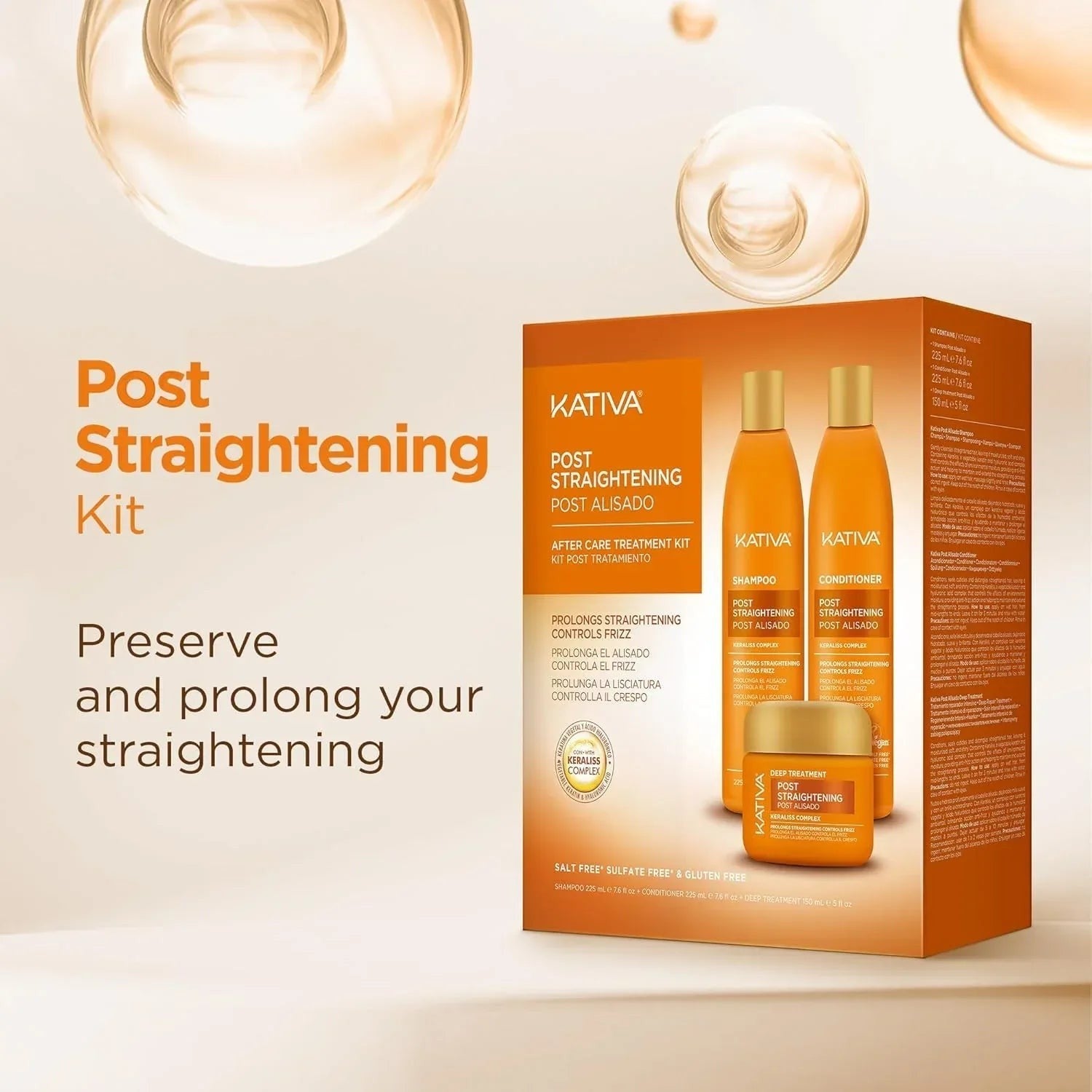 KATIVA Brazilian Post Straightening Treatment Kit, Shampoo, Conditioner & Mask - DermLane
