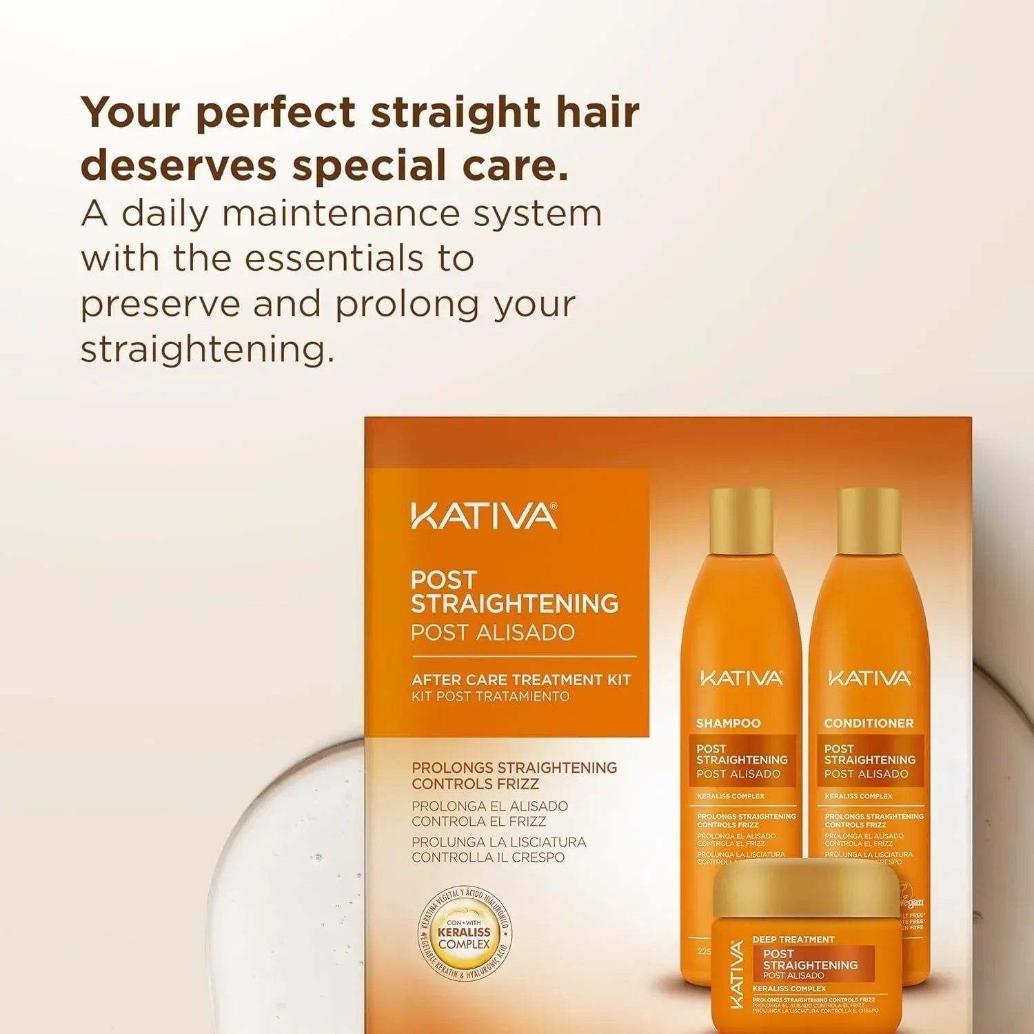 KATIVA Brazilian Post Straightening Treatment Kit, Shampoo, Conditioner & Mask - DermLane