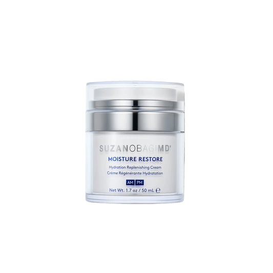 Suzano Basmid Moisture Restore cream jar on a light gray background
